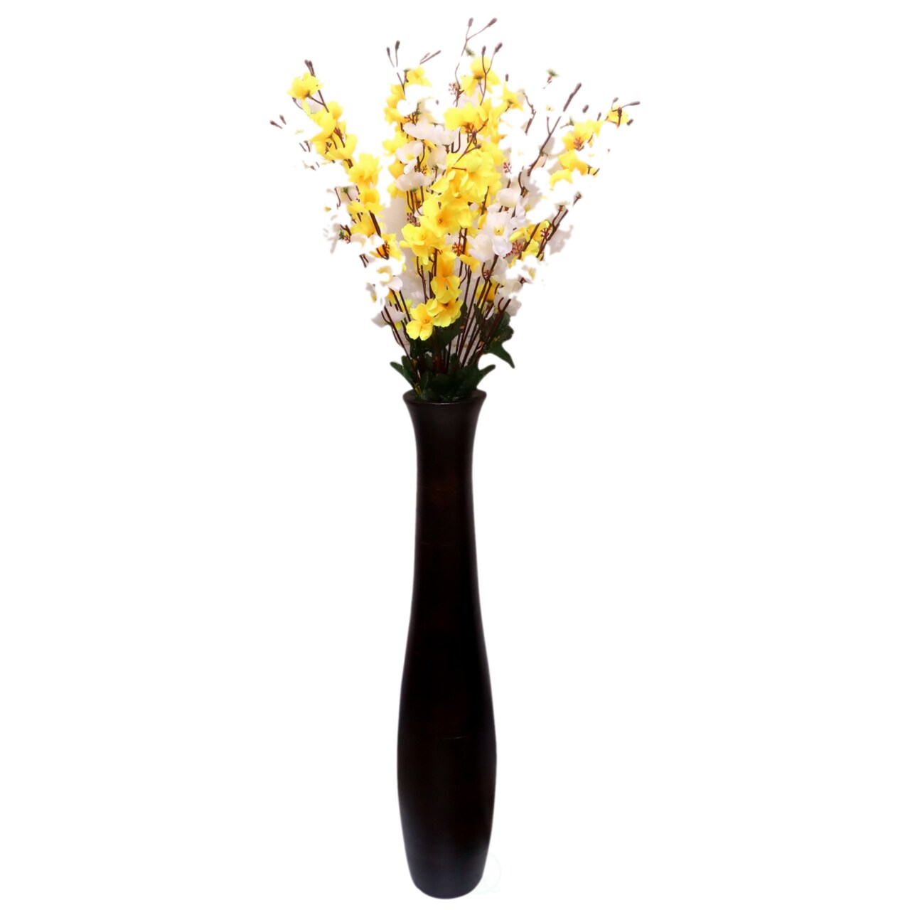 30 Inch Brown Mango Wood Curved Floor Vase Modern Decorative Home Accent